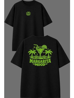 Vsrn Margarıta Mood Tasarım Ön Arka Baskılı Siyah Oversize T Shirt
