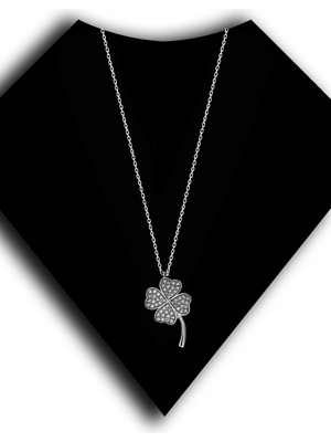 Roxx Jewellery 925 Ayar Gümüş Zirkon Taşlı Yonca Kadın Kolye