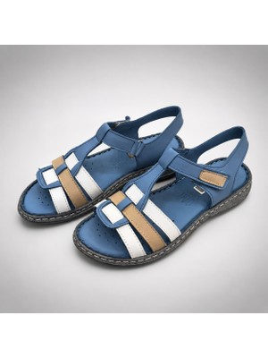 Patron Shoes Hakiki Deri Ortopedik Taban Kadın Sandalet Günlük Rahat Yazlık Cırt Cırtlı Konfor Sandalet