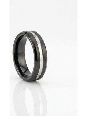 Celikchi Erkek Silver Renk Çizgi Detay 6 mm Tungsten Yüzük