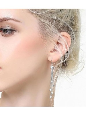 Modasteps 925 Ayar Gümüş Uzun Zarif Damla Küpe | Modern Püskül Tasarım