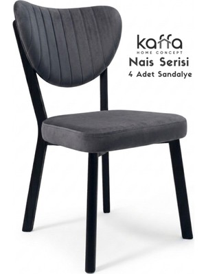 Kaffahome Nais Serisi Modern , Metal Iskelet Ergonomik Yemek Odası ve Mutfak Sandalyesi - Babyface Kumaş 4 Adet Antrasit