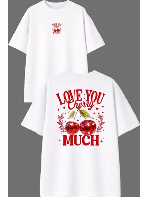 Vsrn Love You Much Tasarım Ön Arka Baskılı Beyaz Oversize T Shirt