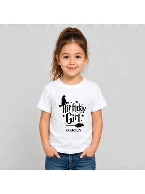 Shain Kişiye Özel Isim Doğum Günü Baskılı Beyaz Kız Çocuk Tişört T-Shirt