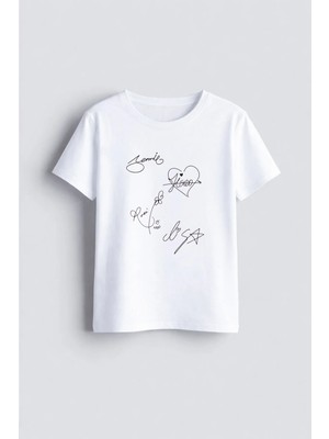 Shain Blackpink Müzik Grubu Baskılı Bisiklet Yaka Çocuk Yetişkin Beyaz Tişört T-Shirt