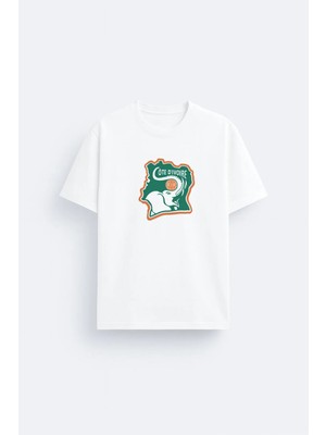 Shain Fildişi Sahili Futbol Takımı Baskılı Pamuklu Kumaş Beyaz Tişört T-Shirt