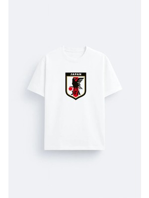 Shain Japonya Milli Futbol Takım Baskılı Pamuklu Kumaş Beyaz Tişört T-Shirt