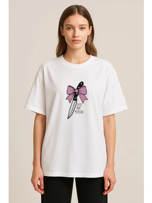 Shain Pinterest Baskılı Bisiklet Yaka Beyaz Tişört T-Shirt