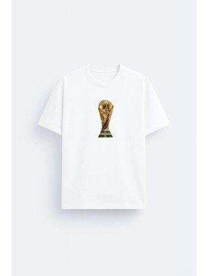 Shain Dünya Kupası Baskılı Pamuklu Kumaş Beyaz Tişört T-Shirt