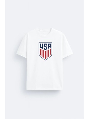 Shain Amerika Milli Futbol Takımı Baskılı Pamuklu Kumaş Beyaz Tişört T-Shirt