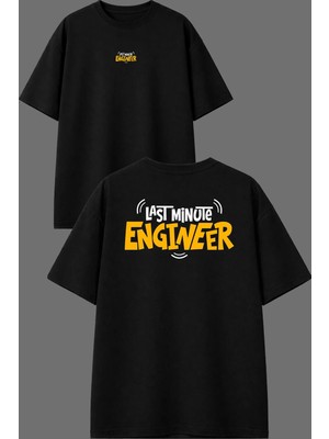 Vsrn Last Minute Tasarım Ön Arka Baskılı Siyah Oversize T Shirt
