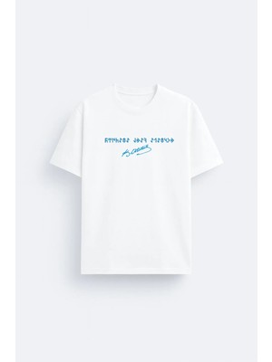 Shain Göktürkçe Yazılı Mustafa Kemal Atatürk Baskılı Bisiklet Yaka Beyaz Tişört T-Shirt