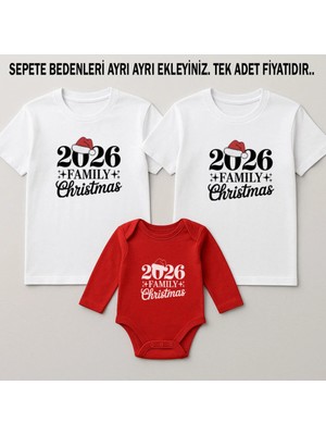 Shain 2026 Yeni Yıl Yılbaşı Noel Christmas Baskılı Anne Baba Bebek Aile Tişört Zıbın Kombin
