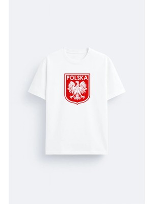 Shain Polonyo Milli Futbol Takım Baskılı Pamuklu Kumaş Beyaz Tişört T-Shirt