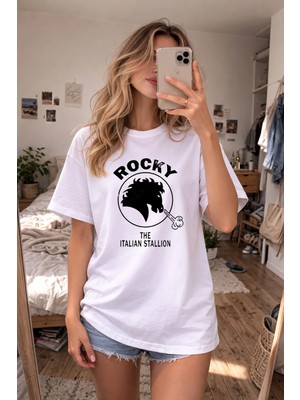 Shain Rocky Balboa Baskılı Bisiklet Yaka Beyaz Tişört T-Shirt