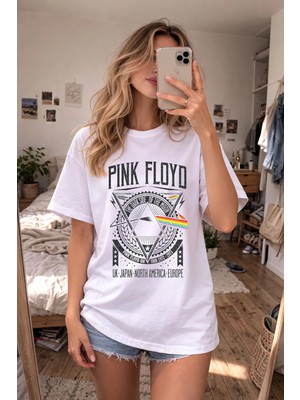 Shain Pink Floyd Baskılı Bisiklet Yaka Beyaz Tişört T-Shirt