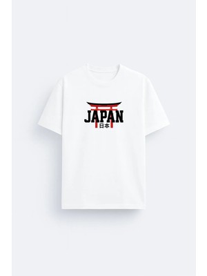 Shain Japonya Baskılı Bisiklet Yaka Siyah Tişört T-Shirt