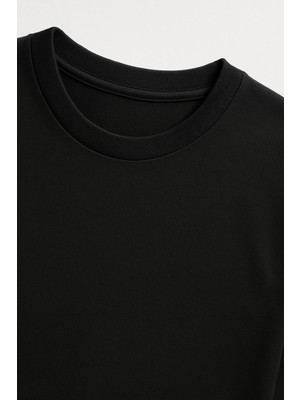 Shain Dizi Baskılı Bisiklet Yaka Siyah Tişört T-Shirt
