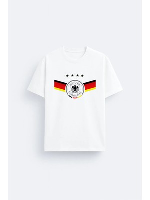 Shain Almanya Deutscher Futbol Takımı Baskılı %100 Pamuklu Kumaş Beyaz Tişört T-Shirt