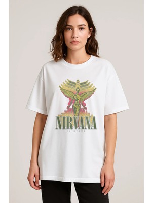 Shain Nirvana Baskılı Bisiklet Yaka Beyaz Tişört T-Shirt