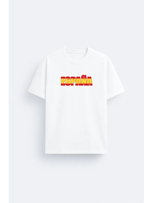 Shain Ispanya Spain Baskılı Bisiklet Yaka Siyah Tişört T-Shirt