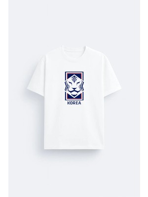 Shain Güney Kore Milli Futbol Takımı Baskılı Pamuklu Kumaş Beyaz Tişört T-Shirt