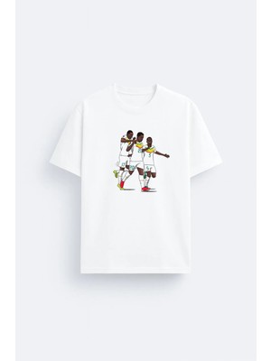 Shain Senegal Milli Futbol Takımı Baskılı Pamuklu Kumaş Beyaz Tişört T-Shirt
