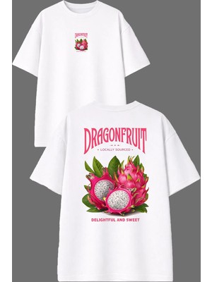 Vsrn Dragon Fruıt Tasarım Ön Arka Baskılı Beyaz Oversize T Shirt