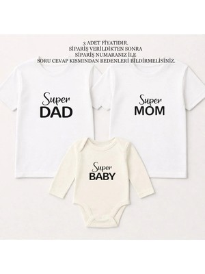 Shain Süper Dad Mom Baby Baskılı Cinsiyet Partisi Anne Baba Bebek Aile Tişört Zıbın Kombin