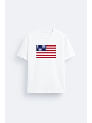 Shain Amerika Baskılı Bisiklet Yaka Siyah Tişört T-Shirt