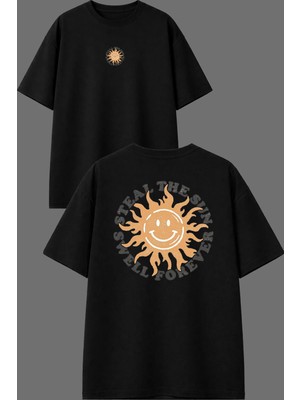 Vsrn Steal The Sun Tasarım Ön Arka Baskılı Siyah Oversize T Shirt