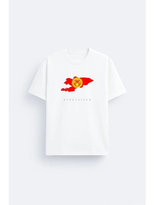 Shain Kırgızistan Baskılı Bisiklet Yaka Siyah Tişört T-Shirt