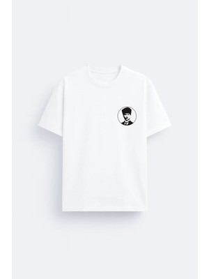 Shain Mustafa Kemal Atatürk Göğüs Baskılı %100 Pamuklu Kumaş Beyaz Tişört T-Shirt