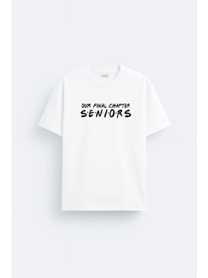 Shain 2026 Mezun Senior Baskılı Pamuklu Kumaş Mezuniyet Beyaz Tişört T-Shirt