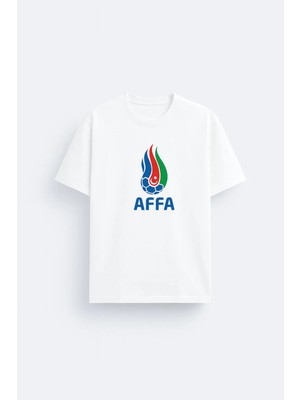 Shain Azərbaycan Futbol Federasiyaları Aff Baskılı %100 Pamuklu Kumaş Beyaz Tişört T-Shirt