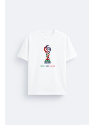 Shain 2026 Dünya Kupası Baskılı Pamuklu Kumaş Beyaz Tişört T-Shirt