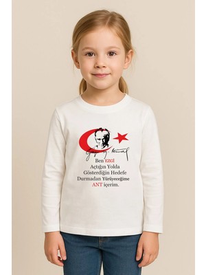 Shain Isme Özel 23 Nisan Baskılı Beyaz Bisiklet Yaka Çocuk Tişört Bluz