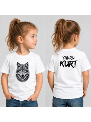 Shain Yavru Kurt Yazılı Kurt Baskılı Pamuklu Kumaş Beyaz Tişört T-Shirt
