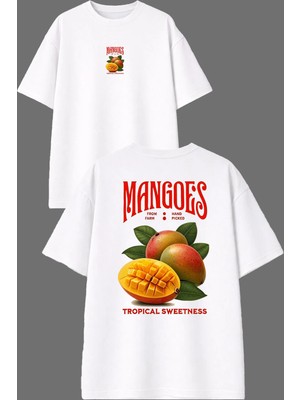 Vsrn Mangoes Tasarım Ön Arka Baskılı Beyaz Oversize T Shirt