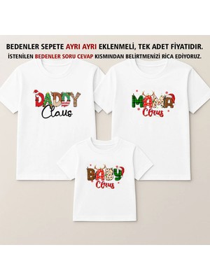 Shain Baby Mommy Dady Yeni Yıl Yılbaşı Noel Baba Temalı Baskılı Anne Baba Çocuk Aile Tişört Kombin