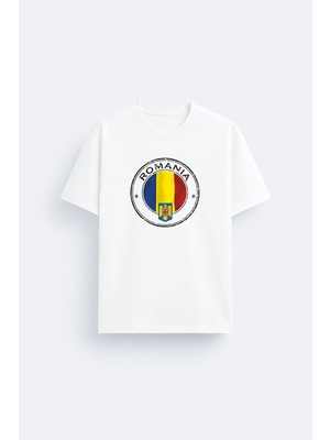 Shain Romanya Romania Baskılı Bisiklet Yaka Siyah Tişört T-Shirt