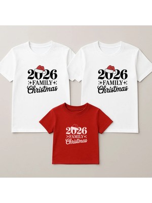Shain 2026 Yeni Yıl Yılbaşı Noel Baba Temalı Baskılı Anne Baba Çocuk Aile Tişört Kombin