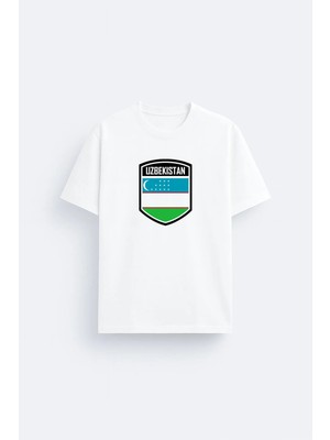 Shain Özbekistan Baskılı Bisiklet Yaka Siyah Tişört T-Shirt