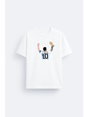 Shain Lionel Messi Baskılı Pamuklu Kumaş Beyaz Tişört T-Shirt