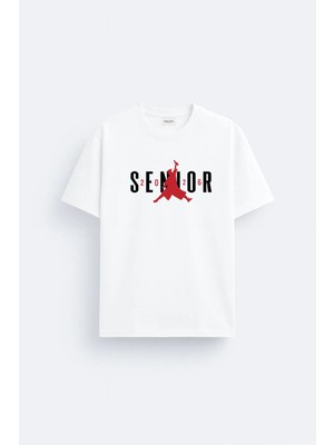 Shain 2026 Mezun Senior Baskılı Pamuklu Kumaş Mezuniyet Beyaz Tişört T-Shirt