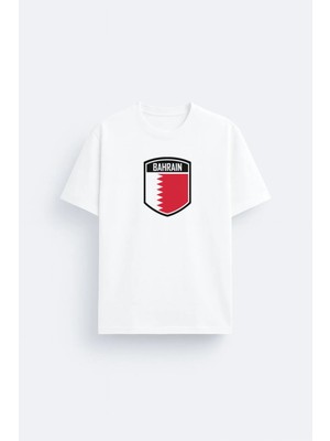 Shain Bahrain Bahrain Baskılı %100 Pamuklu Kumaş Beyaz Tişört T-Shirt