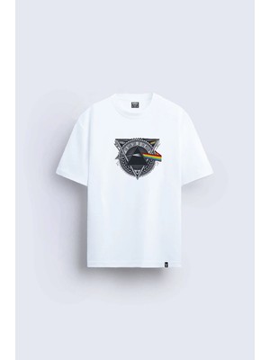 Shain Pink Floyd Baskılı Bisiklet Yaka Beyaz Tişört T-Shirt