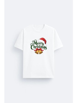 Shain 2032 Yeni Yıl Yılbaşı Noel Baba Christmas Baskılı Beyaz Bisiklet Yaka Tişört