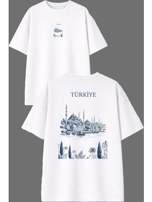 Vsrn Türkiye Tasarım Ön Arka Baskılı Beyaz Oversize T Shirt