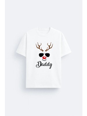 Shain Daddy Baba Yeni Yıl Yılbaşı Noel Baba Christmas Baskılı Beyaz Bisiklet Yaka Tişört